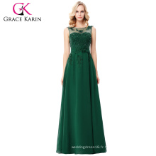 Grace Karin sans manches V-Back Robe de bal en mousseline de soie vert foncé CL007555-8